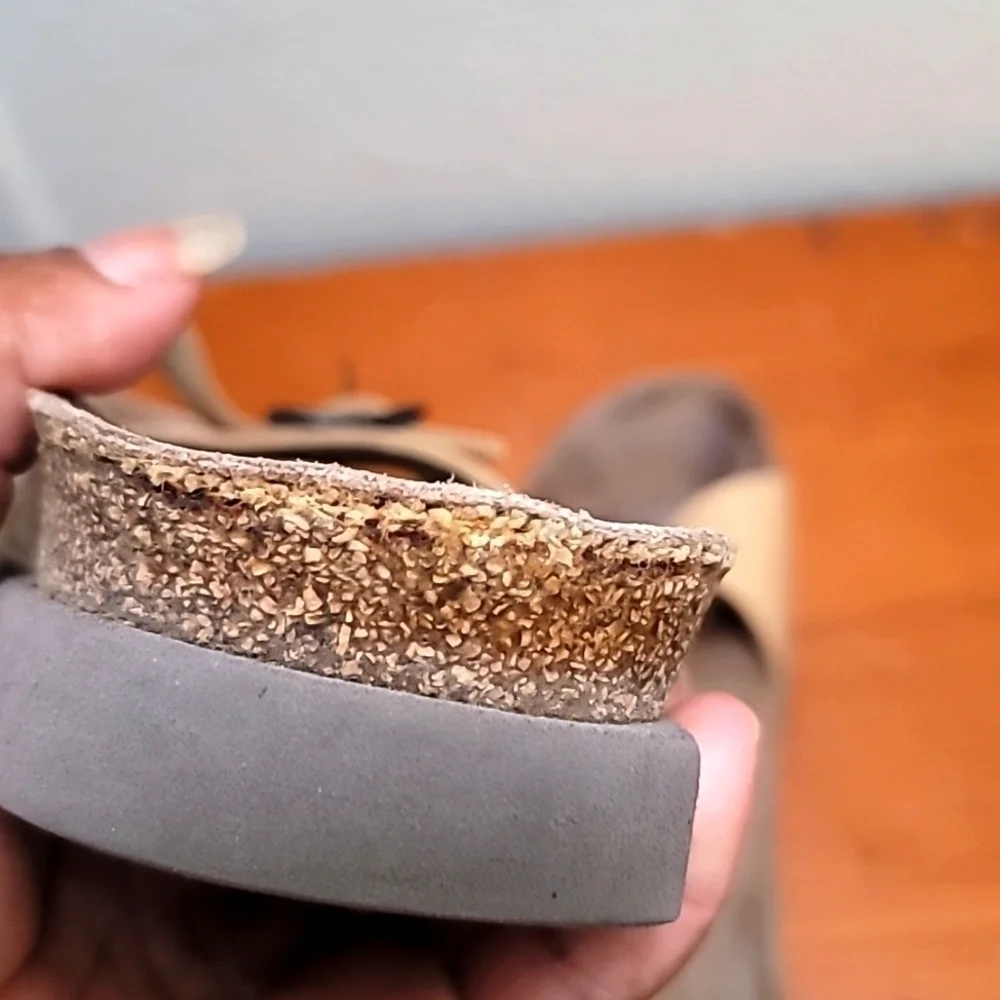 Mephisto Helen Cork Footbed Slide Sandals Womens‎ 40 Tan Leather Buckle Strap